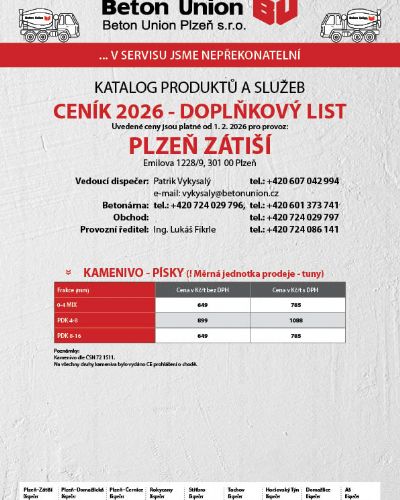 Ceník - Doplňkový list - kamenivo, písky 2026 - platnost od 1. 2. 2026